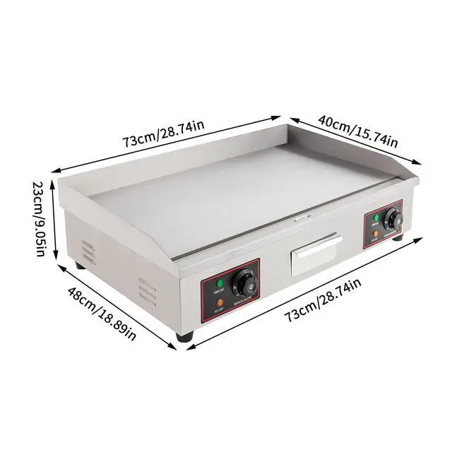 Alt view image 5 of 6 - Electric Flat Top Grill Indoor & Outdoor 3000W Commercial Countertop Griddle 28.7"x15.7" Stainless Steel Flat Top Teppanyaki Grill with Dual Independent Thermostatic Control(NO PLUG)