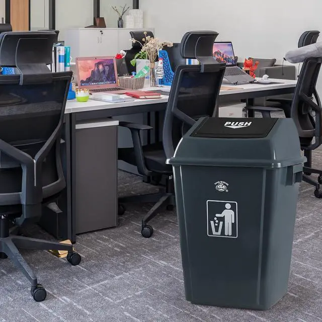 Alt view image 5 of 6 - Plastic 15 Gallon Trash Can, 4 Packs Large Kitchen Garbage Bins with Swing Lid