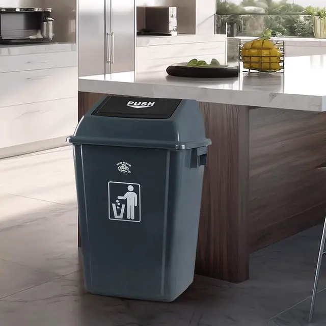 Alt view image 6 of 6 - Plastic 15 Gallon Trash Can, 4 Packs Large Kitchen Garbage Bins with Swing Lid
