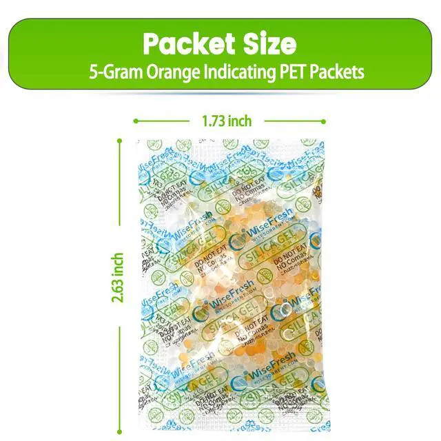 Alt view image 4 of 6 - 5 Gram Silica Gel Desiccant Pack, Indicating Silica Gel Packets - Food Safe Moisture Absorbers, Silica Packets (5g/2800P)