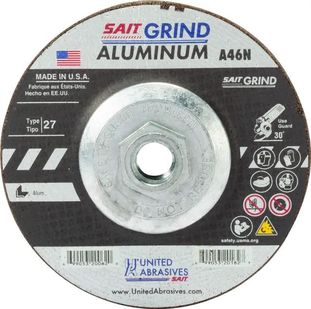 Main image of SAIT 20088 A46N Aluminum Grinding Wheel (Type 27/Depressed Center) 7" x 1/4" x 5/8-11", 10-Pack