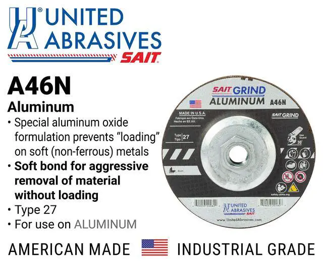 Alt view image 3 of 6 - SAIT 20088 A46N Aluminum Grinding Wheel (Type 27/Depressed Center) 7" x 1/4" x 5/8-11", 10-Pack