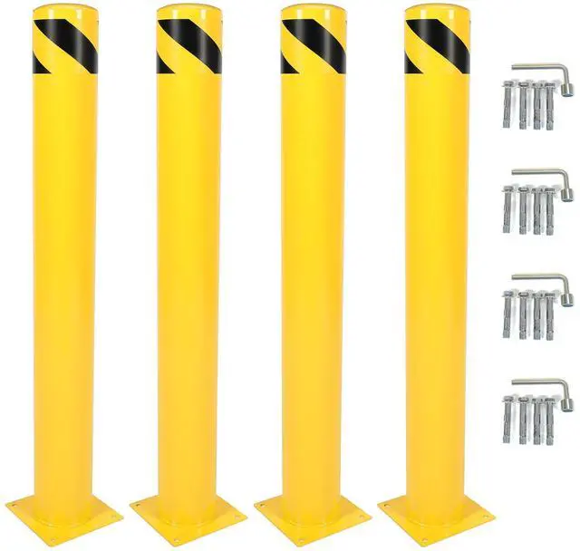 Main image of (4Pcs) 42 inch Steel Safety Bollard Parking Barrier Post Safety Bollard Universal for Outdoor Sidewalks Entrances Parking Lots Powder Coat Pipe Steel Bolts Yellow 42" x 5"