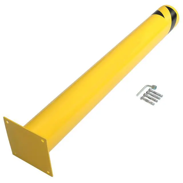 Alt view image 5 of 6 - (4Pcs) 42 inch Steel Safety Bollard Parking Barrier Post Safety Bollard Universal for Outdoor Sidewalks Entrances Parking Lots Powder Coat Pipe Steel Bolts Yellow 42" x 5"