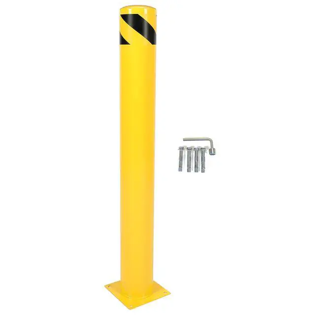 Alt view image 6 of 6 - (4Pcs) 42 inch Steel Safety Bollard Parking Barrier Post Safety Bollard Universal for Outdoor Sidewalks Entrances Parking Lots Powder Coat Pipe Steel Bolts Yellow 42" x 5"