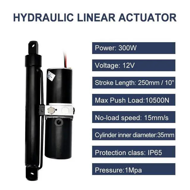 Alt view image 4 of 6 - Heavy Duty (1700 lbs/10 inch/300W) Hydraulic Linear Actuator,Waterproof IP 65, DC 12V High Force Actuator for Farm Garden Equipment Utility Vehicle Industrial Usage