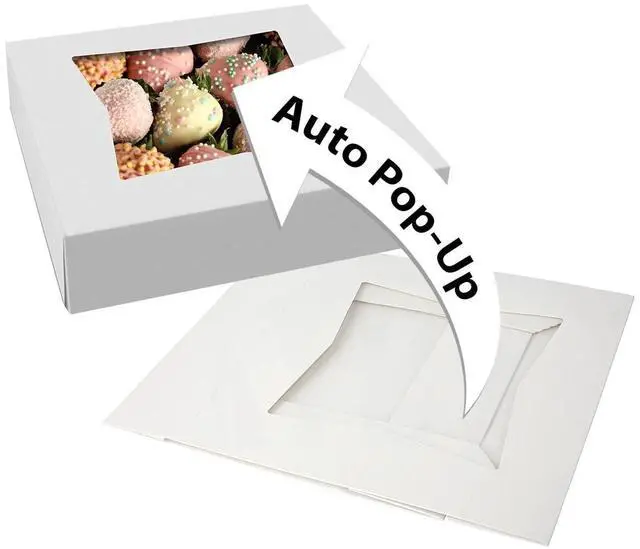 Main image of Chocolate Covered Strawberry Boxes 9" x 9" x 2.5" - Auto Pop-Up Bakery Boxes with Window (Pack of 200) - Made in the USA