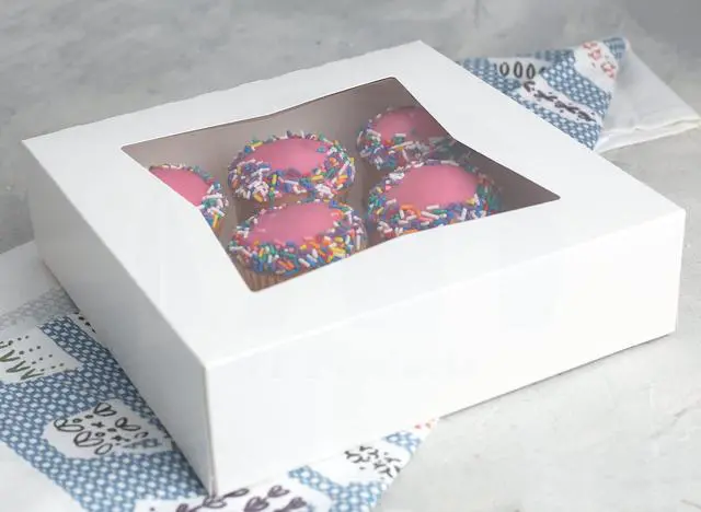 Alt view image 3 of 6 - Chocolate Covered Strawberry Boxes 9" x 9" x 2.5" - Auto Pop-Up Bakery Boxes with Window (Pack of 200) - Made in the USA
