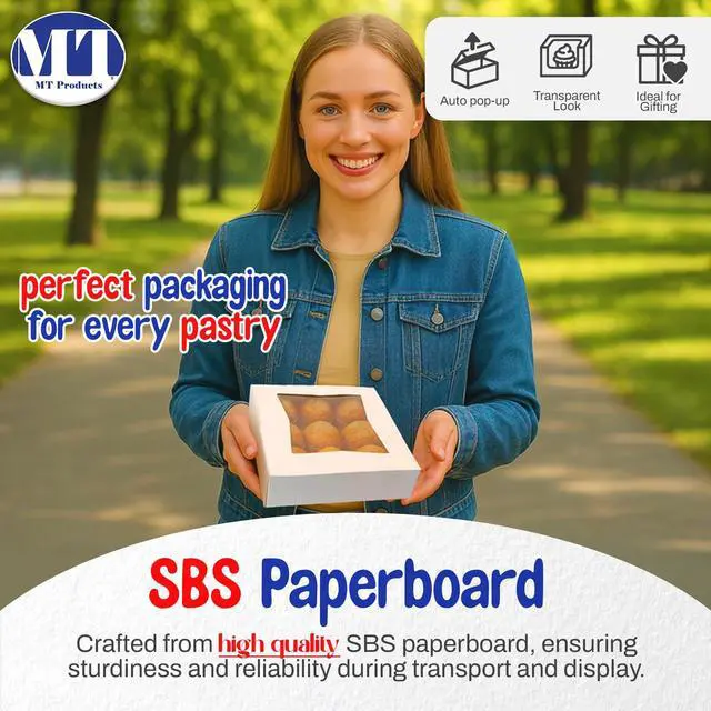 Alt view image 6 of 6 - Chocolate Covered Strawberry Boxes 9" x 9" x 2.5" - Auto Pop-Up Bakery Boxes with Window (Pack of 200) - Made in the USA