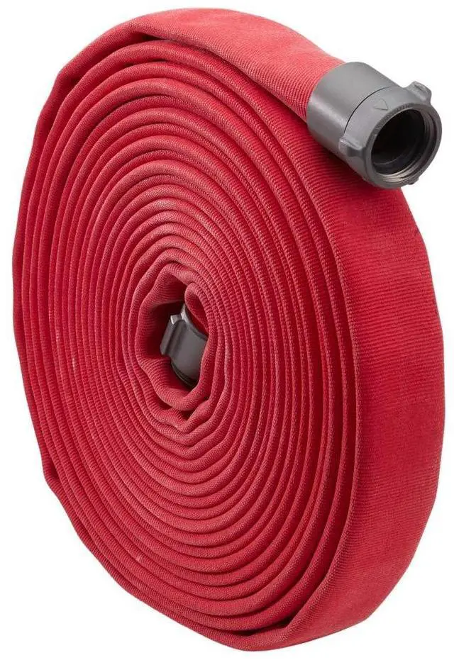 Main image of Fire Hose - 2 1/2 inches x 15' Lay Flat Water Hose - Made in the USA - Red Firefighter Hose - NH Couplings