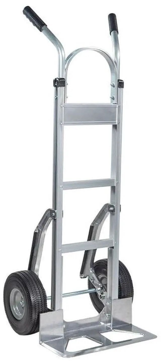 Main image of 600 lbs Dual Handle Aluminum Hand Truck Heavy Duty Dolly with 10" Solid Caster Wheels - Large Hand Truck with Skid Bars - 52.3" x 17.5" with 19.3" x 7.5" Nose Plate