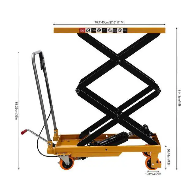Alt view image 2 of 6 - Hydraulic Lift Table Cart, 330 Lbs Capacity, Manual Hydraulic Lifting Cart, 45in Max Lift Height, Double Scissor Hydraulic Lift Table Cart with 4 Wheels for Handling (330lbs)