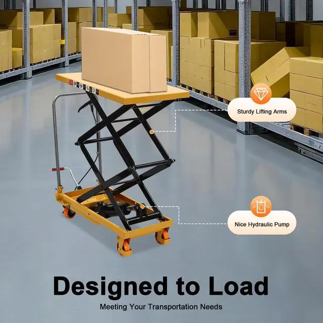 Alt view image 4 of 6 - Hydraulic Lift Table Cart, 330 Lbs Capacity, Manual Hydraulic Lifting Cart, 45in Max Lift Height, Double Scissor Hydraulic Lift Table Cart with 4 Wheels for Handling (330lbs)
