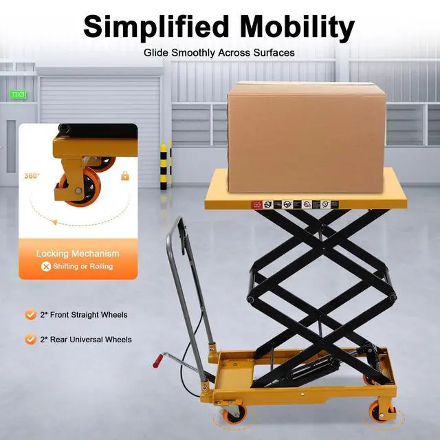 Alt view image 5 of 6 - Hydraulic Lift Table Cart, 330 Lbs Capacity, Manual Hydraulic Lifting Cart, 45in Max Lift Height, Double Scissor Hydraulic Lift Table Cart with 4 Wheels for Handling (330lbs)