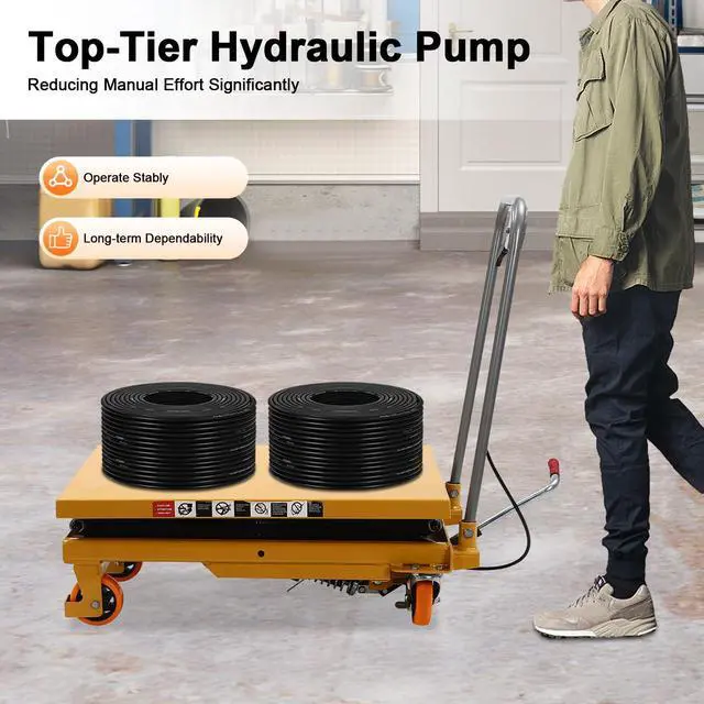 Alt view image 6 of 6 - Hydraulic Lift Table Cart, 330 Lbs Capacity, Manual Hydraulic Lifting Cart, 45in Max Lift Height, Double Scissor Hydraulic Lift Table Cart with 4 Wheels for Handling (330lbs)