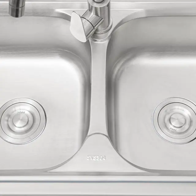 Alt view image 4 of 6 - Free Standing Commercial Kitchen Sink Stainless Steel, Double Bowl Utility Sink with 360° Rotatable Faucet and Water Pipes Restaurant Outdoor Utility Sink Left Dual-Bowl (47x17.7x31.5in-A)