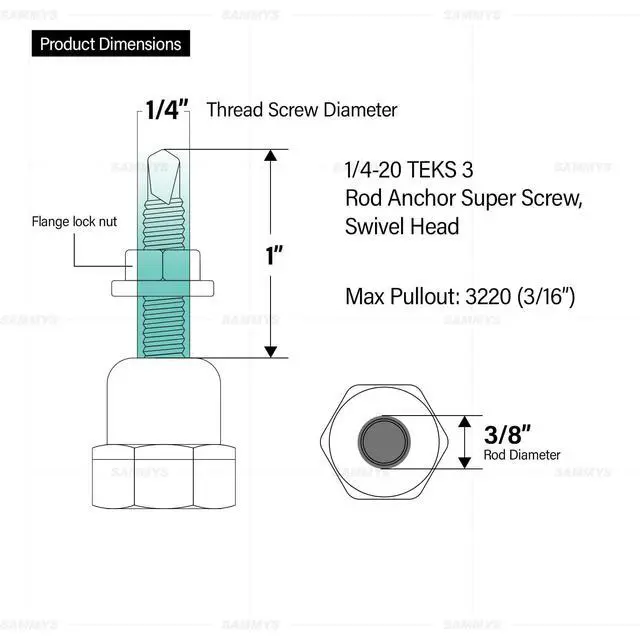 Alt view image 3 of 6 - Sammys 8137957-50 SH-DSTR 1 3/8 Inch Screw Swivel Expandable Threaded Rod Anchor Designed for Pipe Hanger, Installs 17 Deg Angle Off Vertical,Electro-Zinc Finish (Pack of 50)