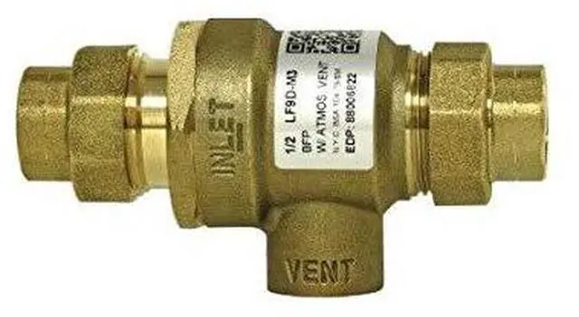 Main image of 88006822 1/2 LF9D 1/2 Inch Forged Brass Dual Check Valve with Inchtermediate Atmospheric Vent, Female Union Inchlet And Outlet Connections
