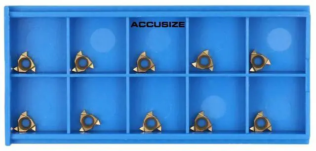 Main image of Accusize Carbide Threading Inserts, 08ER A60 TiN, 2200-0860x10 | C5 Grade, 3/16 in IC, 0.087 in Thick, 48-16 TPI / 0.5-1.5 mm, 10 Pcs