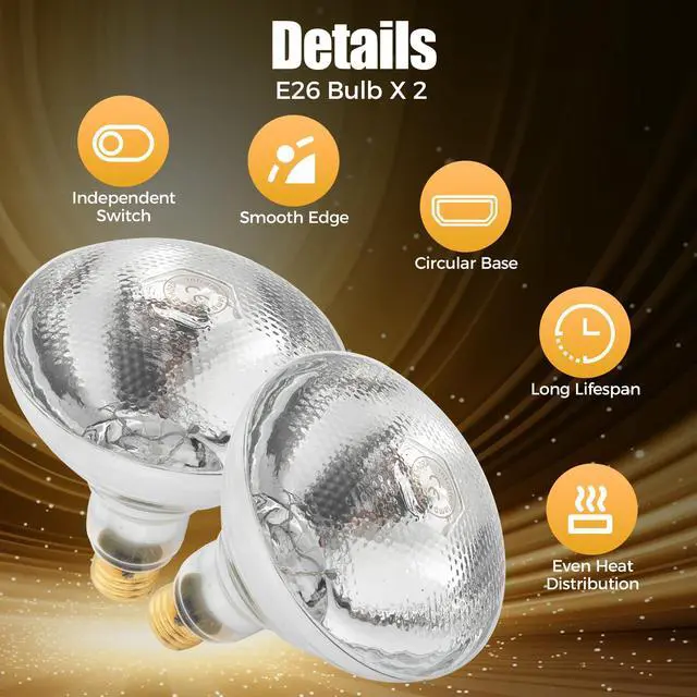 Alt view image 3 of 6 - 500W Food Heat Lamp, Gold Portable Commercial Electric Food Warmer Stainless Steel Double-Head Food Warmers Catering Food Warming Equipment with 2 Bulbs for Parties Food Service Hotels Cafeteria