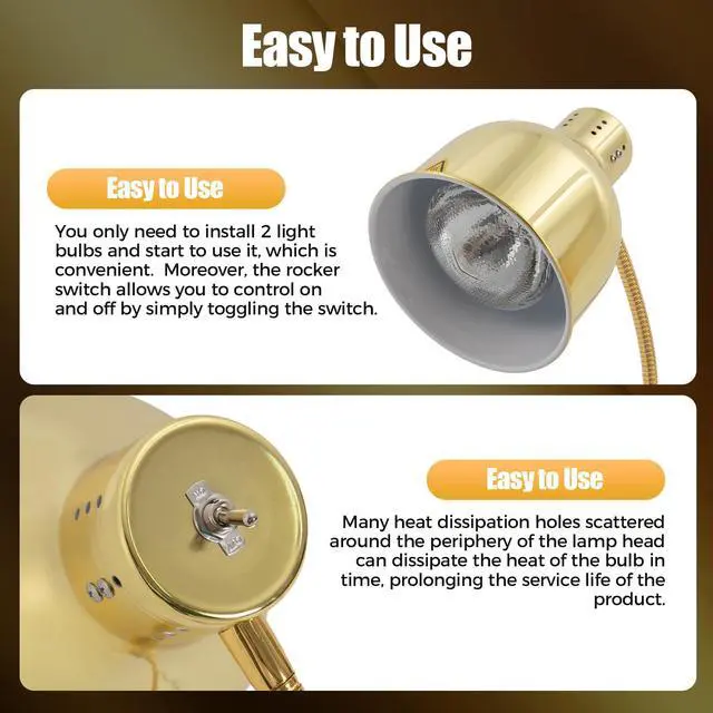 Alt view image 5 of 6 - 500W Food Heat Lamp, Gold Portable Commercial Electric Food Warmer Stainless Steel Double-Head Food Warmers Catering Food Warming Equipment with 2 Bulbs for Parties Food Service Hotels Cafeteria