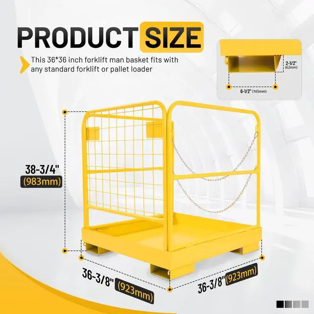 Alt view image 2 of 6 - Heavy Duty Steel Forklift Safety Cage - 36x36 Foldable Work Platform, 1200 LBS Load Capacity