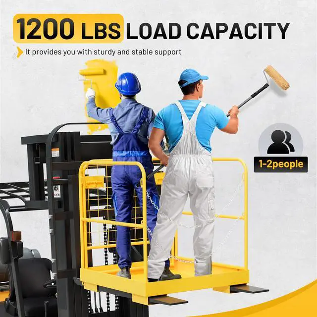 Alt view image 3 of 6 - Heavy Duty Steel Forklift Safety Cage - 36x36 Foldable Work Platform, 1200 LBS Load Capacity