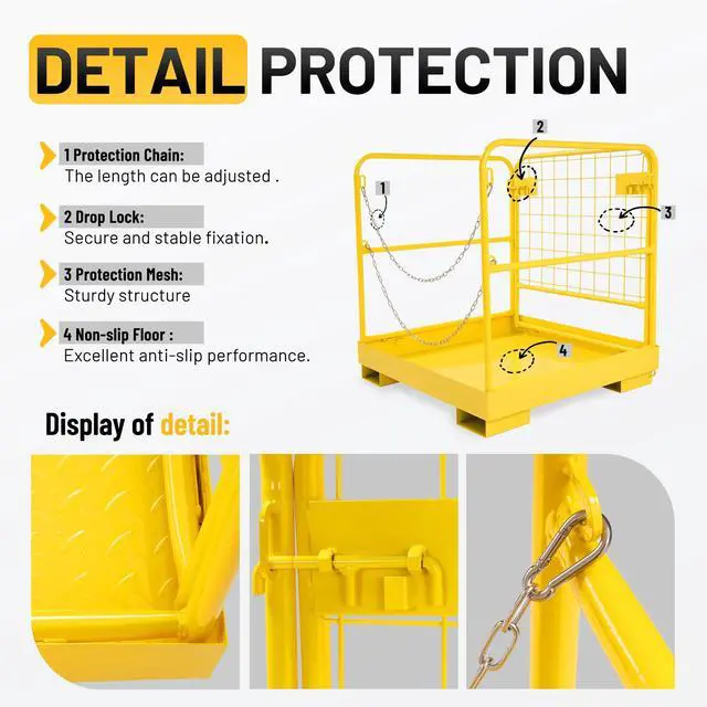 Alt view image 5 of 6 - Heavy Duty Steel Forklift Safety Cage - 36x36 Foldable Work Platform, 1200 LBS Load Capacity