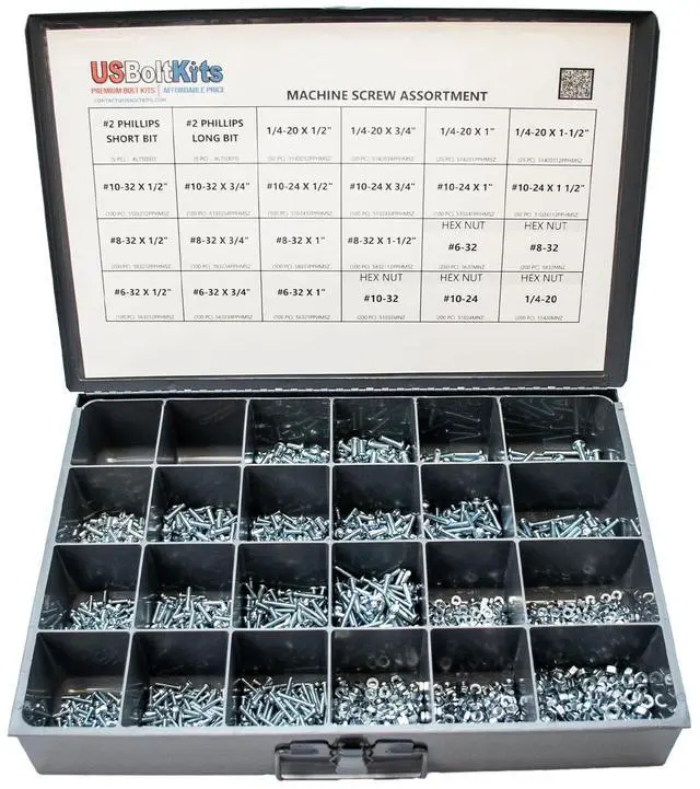 Main image of Machine Screw Assortment Kit Includes Phillips Bits-2,410 Piece Phillips Pan Head