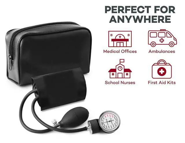 Alt view image 6 of 6 - Professional Aneroid Sphygmomanometer Pediatric - Manual Arm Blood Pressure Monitor with Child Size Cuff and Carry Case, Black (Case of 24)