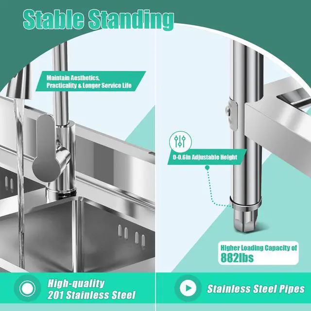 Alt view image 6 of 6 - Stainless Steel Utility Sink with Drawable Hot & Cold Water Faucet, 2 Compartment Free Standing Commercial Kitchen Sink Double Bowl Outdoor Sink for Restaurant Garage (47.2x17.7x31.9in)