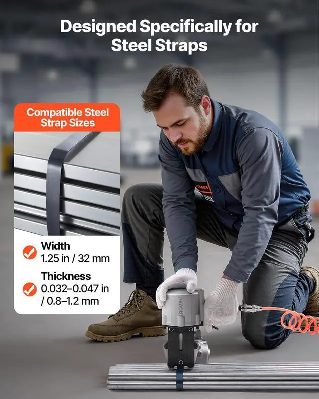 Alt view image 3 of 6 - Pneumatic Steel Strapping Machine, 8500 N Tension Force, Metal Strapping Tool Tensioner and Cutter Sealer for 1.25 in Width Metal Belt, Heavy Duty Split Type Baler for High Tensile Packaging