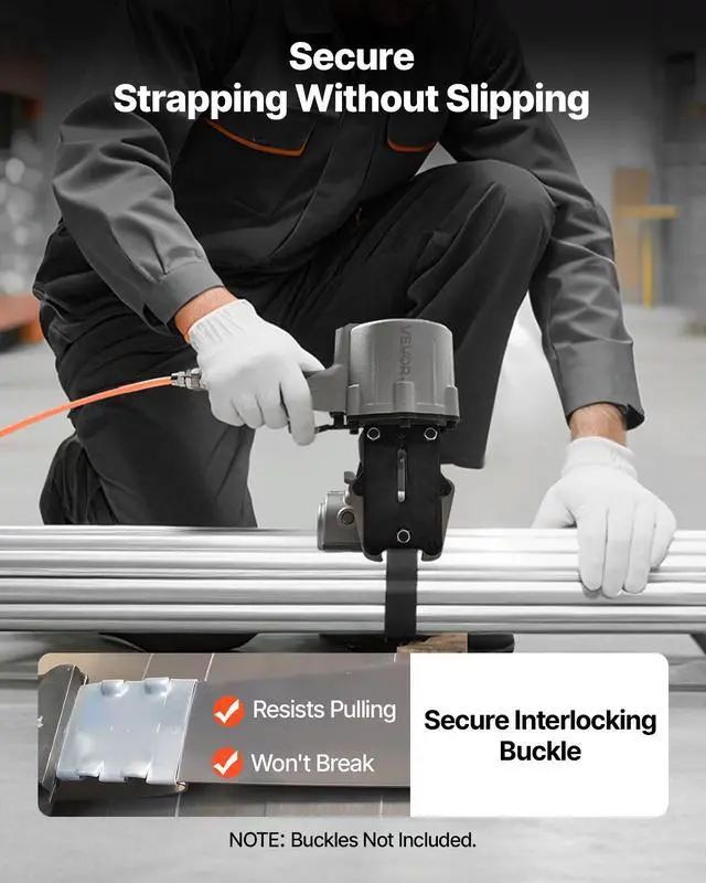 Alt view image 4 of 6 - Pneumatic Steel Strapping Machine, 8500 N Tension Force, Metal Strapping Tool Tensioner and Cutter Sealer for 1.25 in Width Metal Belt, Heavy Duty Split Type Baler for High Tensile Packaging