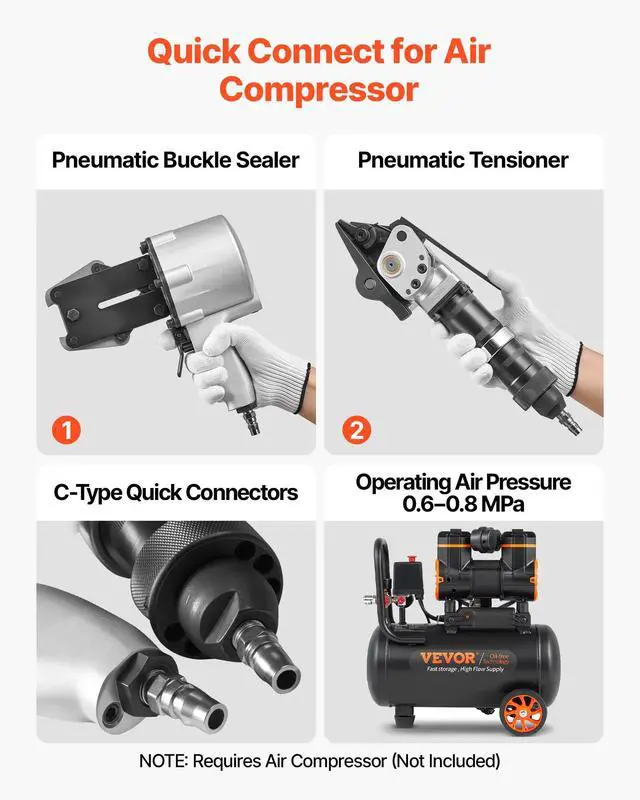 Alt view image 5 of 6 - Pneumatic Steel Strapping Machine, 8500 N Tension Force, Metal Strapping Tool Tensioner and Cutter Sealer for 1.25 in Width Metal Belt, Heavy Duty Split Type Baler for High Tensile Packaging