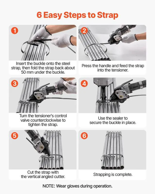 Alt view image 6 of 6 - Pneumatic Steel Strapping Machine, 8500 N Tension Force, Metal Strapping Tool Tensioner and Cutter Sealer for 1.25 in Width Metal Belt, Heavy Duty Split Type Baler for High Tensile Packaging