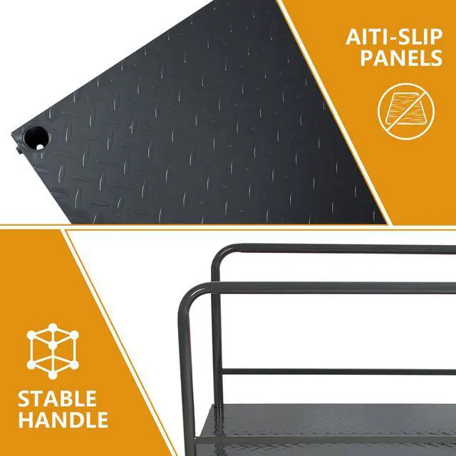 Alt view image 3 of 5 - 2in1 Panel Cart, Drywall Cart Platform Trucks 2500 lbs Capacity Lumber Cart Flatbed Cart 38" x 24" Heavy Duty Push Cart with 1Front and 3 Side Handrails& Swivel Casters