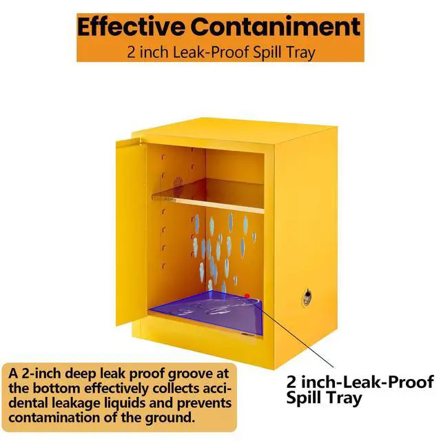 Alt view image 2 of 6 - 12 Gallon Safety Storage Flammable Cabinet, Adjustable Shelf Galvanized Steel 3 Point Locker Flammable Storage Cabinet, for Commercial, Industrial and Lab