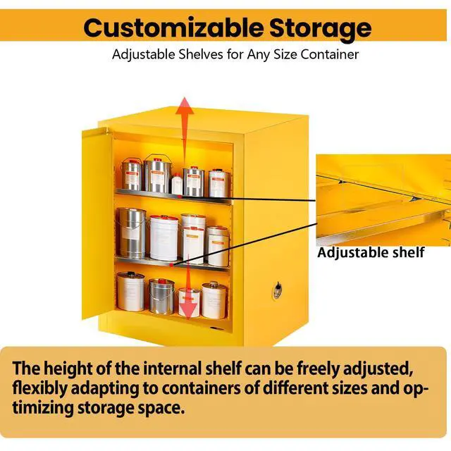 Alt view image 3 of 6 - 12 Gallon Safety Storage Flammable Cabinet, Adjustable Shelf Galvanized Steel 3 Point Locker Flammable Storage Cabinet, for Commercial, Industrial and Lab