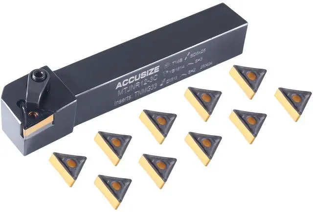 Alt view image 3 of 6 - Accusize Indexable Tool Holder, 3/4" x 5", RH, 2312-5008INS | MTJNR 12-3C Kit, 1" Tool Height, Includes 10 TNMG332 Carbide Inserts, Right Hand