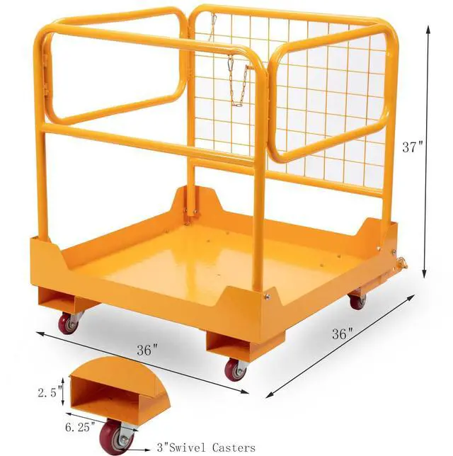 Alt view image 3 of 6 - 36"x36" inch Forklift Safety Cage Work Platform 1150LBS Capacity Heavy Duty Forklift Man Basket with 4 Swivel Casters for Aerial Jobs