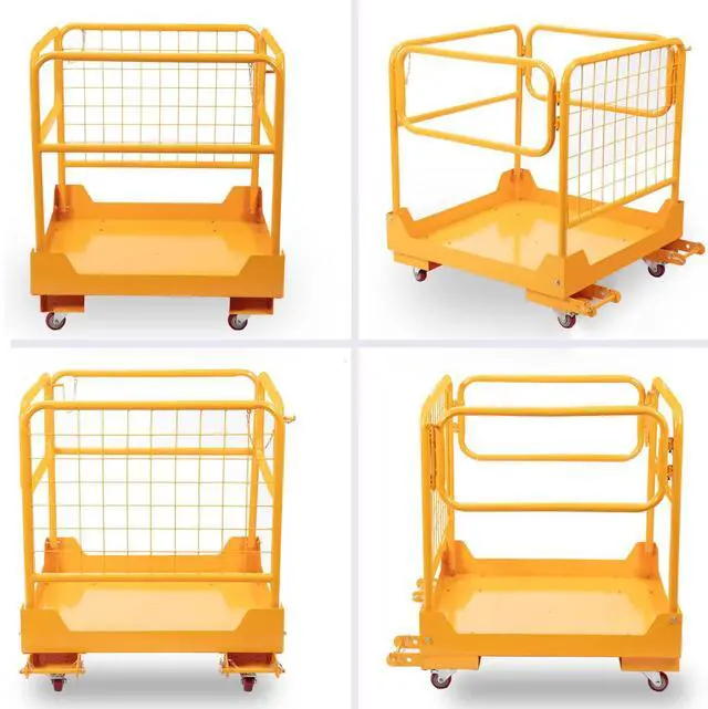 Alt view image 5 of 6 - 36"x36" inch Forklift Safety Cage Work Platform 1150LBS Capacity Heavy Duty Forklift Man Basket with 4 Swivel Casters for Aerial Jobs