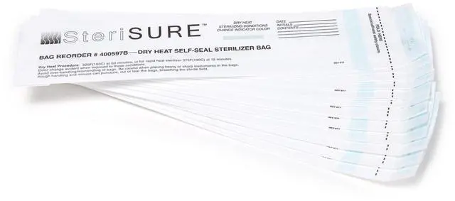Main image of Dry Heat Self-Seal Bag, 2.5" x 1.5" x 10.5", Pack of 250, Medical Sterilization Pouch, 8375-250, White Paper