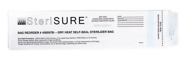Alt view image 3 of 5 - Dry Heat Self-Seal Bag, 2.5" x 1.5" x 10.5", Pack of 250, Medical Sterilization Pouch, 8375-250, White Paper