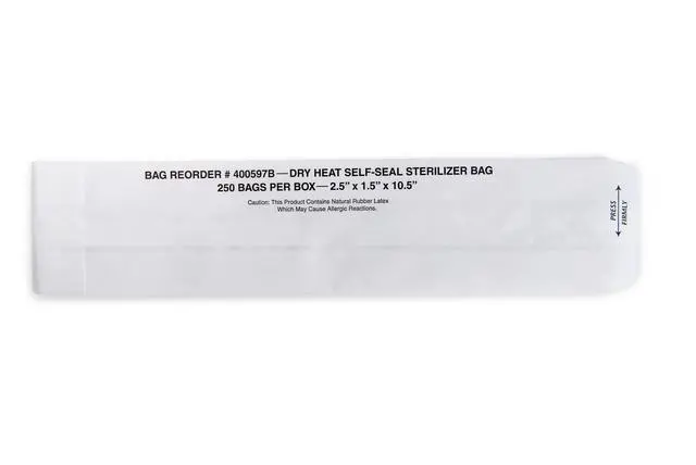 Alt view image 4 of 5 - Dry Heat Self-Seal Bag, 2.5" x 1.5" x 10.5", Pack of 250, Medical Sterilization Pouch, 8375-250, White Paper