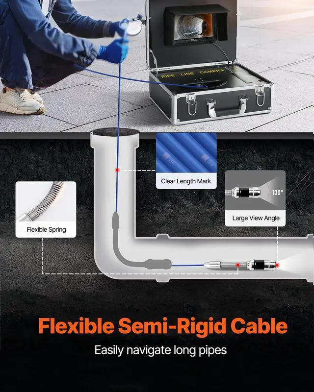 Alt view image 5 of 6 - Sewer Camera, 100ft Drain Inspection Camera with 7" Screen, IP68 Waterproof Snake Plumbing Camera with 12PCS Adjustable LEDs, 16 GB SD Card for Sewer Line, Duct Drain Pipe Plumbing