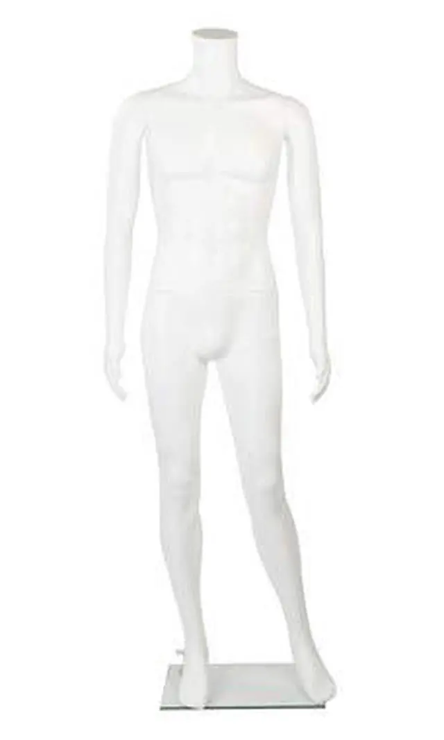 Alt view image 2 of 4 - Male Headless White Plastic Mannequin - Height 5'7½" - with Base