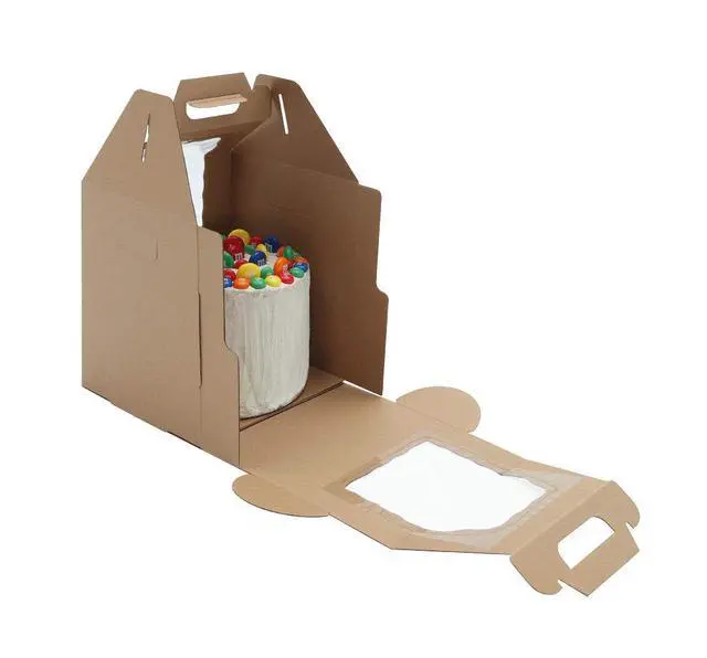 Alt view image 2 of 4 - Plain Tall Kraft/Kraft Cake-Carrier Box 16" x 16" x 18" High with Window - 10 Pieces