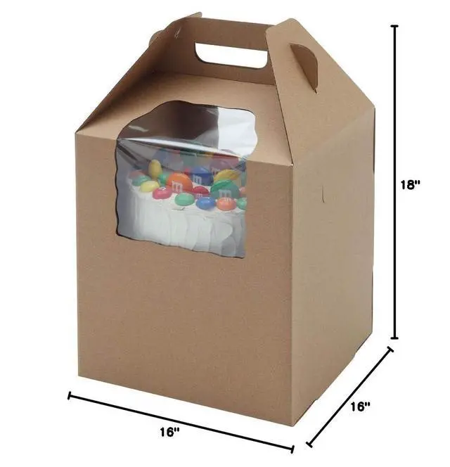 Alt view image 4 of 4 - Plain Tall Kraft/Kraft Cake-Carrier Box 16" x 16" x 18" High with Window - 10 Pieces