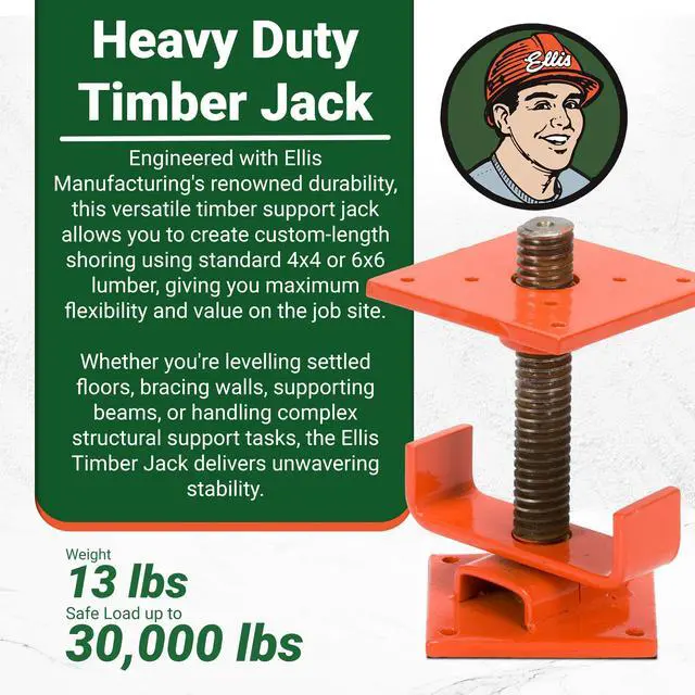 Alt view image 2 of 6 - Manufacturing Timber Jack Adjustable Post for House Leveling, Basement Support, Joist Lift, Crawl Space Shoring, Screw Support Beam, 5" Range, 30,000 lbs Capacity