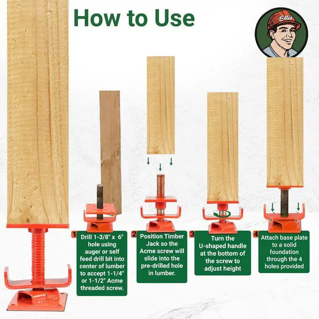 Alt view image 4 of 6 - Manufacturing Timber Jack Adjustable Post for House Leveling, Basement Support, Joist Lift, Crawl Space Shoring, Screw Support Beam, 5" Range, 30,000 lbs Capacity